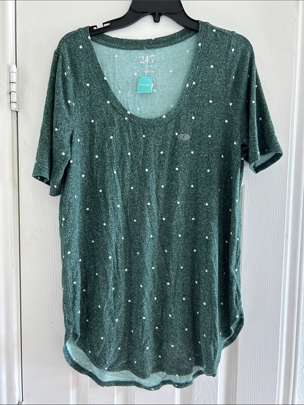 Maurices Forest Green Short Sleeve Scoop Neck Tee with White Polka Dots